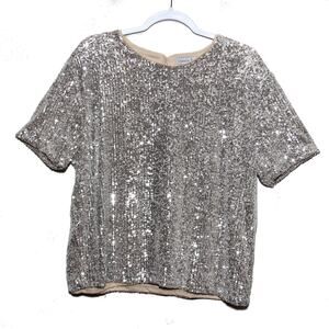 Ophelia Roe Silver Sequin Short Sleeve Top Size XL